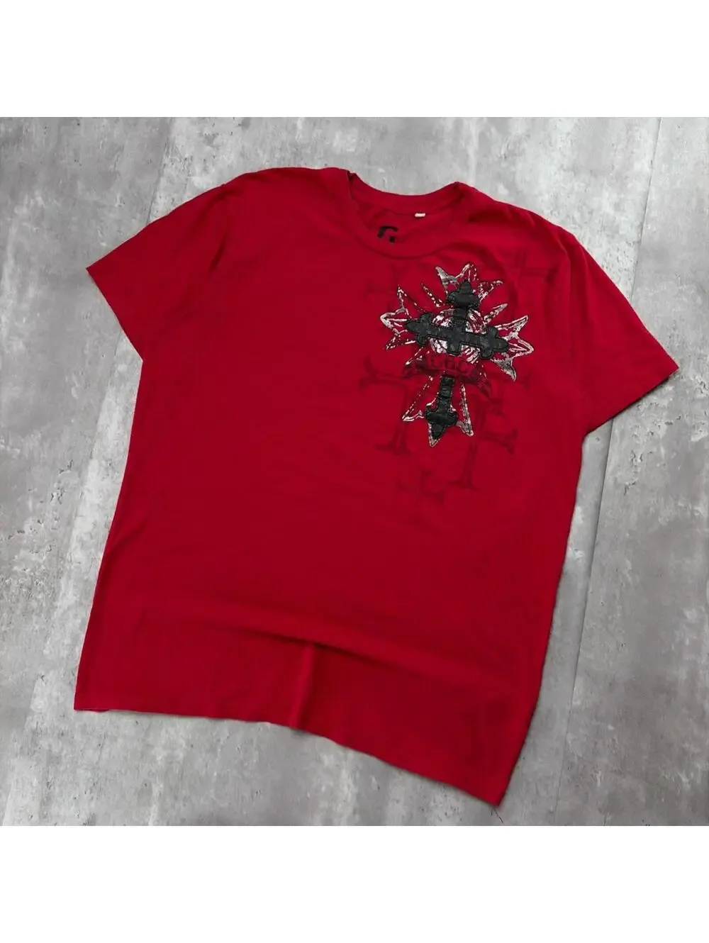 Y2K Red Guess Grunge Gothic Cross Skater T-Shirt - Picture 2 of 7